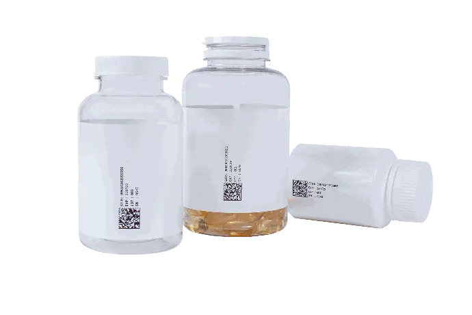 Marcaje sobre botes plásticos con Impresoras Industriales Anser con tintas blanca, amarilla, azul y roja