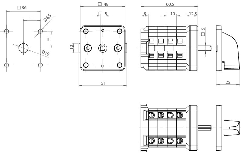 CONMUTADOR  SIN 0 2P 4 POS.12A.D0