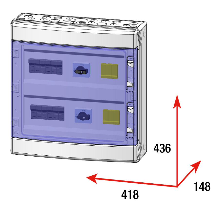 CAJA MODULAR CONEXIÓN PV - 3STRINGS 1000V FUS15A 2MPPT SALIDAS INDIVIDUALES